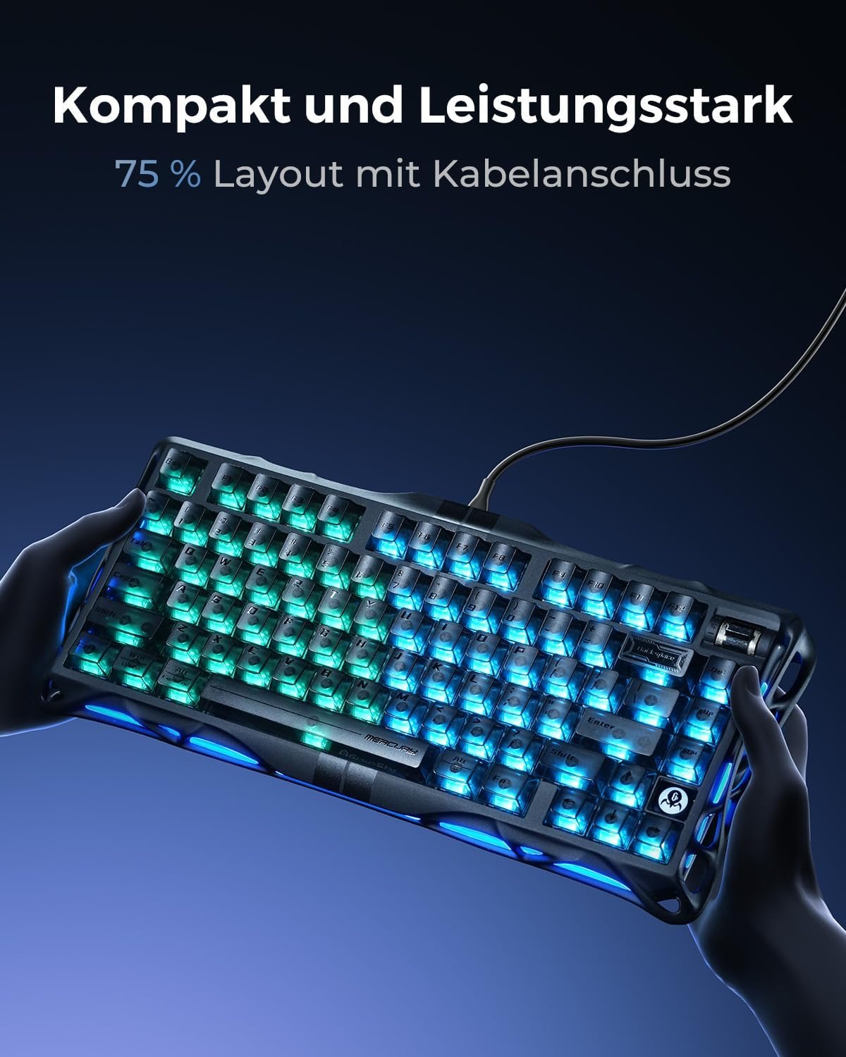 GravaStar Mercury V75 HE Keyboard, 75% Hall‑Effect Magnetic Switch Gaming Keyboard, 8000 Hz Polling, 0.005RT, Wired USB-C, RGB Backlit, Adjustable Actuation, Semi‑Aluminum Chassis-Stealth Black - Image 3